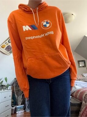 BMW Orange Women's Hooded Sweatshirt with Motorsport Logo